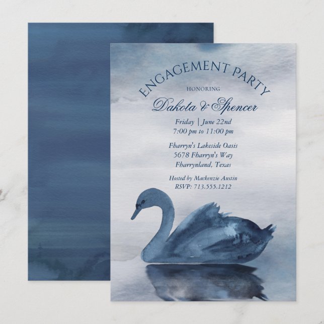Lake Reflections | Dusty Blue Swan Engagement Invitation (Front/Back)