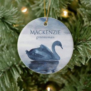 Lake Reflections Dusty Blue Swan Groomsman Ceramic Ornament