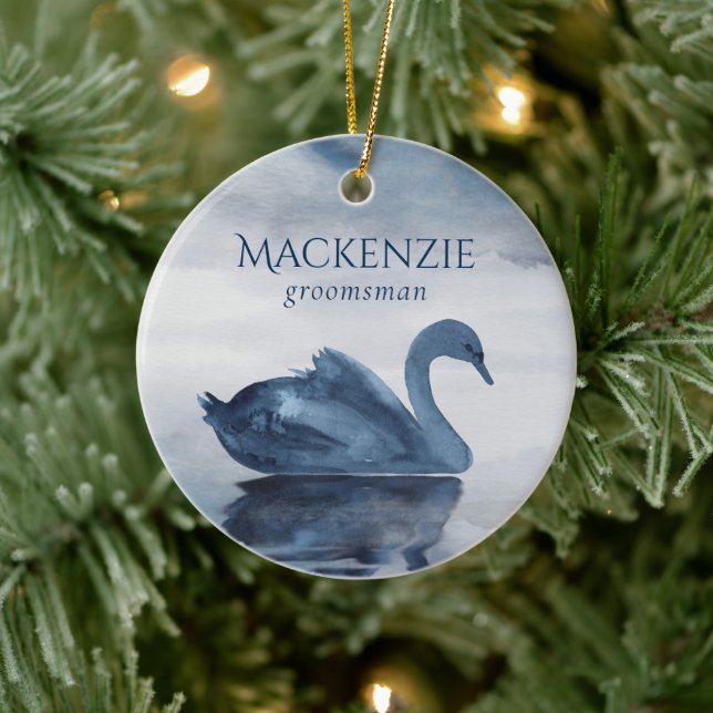 Lake Reflections | Dusty Blue Swan Groomsman Ceramic Ornament (Tree)