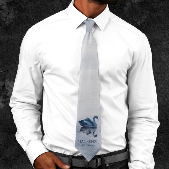 Lake Reflections | Dusty Blue Swan Groomsman Neck Tie (Creator Uploaded)