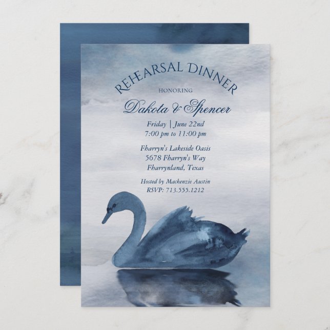 Lake Reflections | Dusty Blue Swan Rehearsal Party Invitation (Front/Back)
