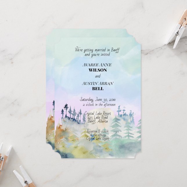 Lake Resort Wedding In the Mountains Invitation (Front/Back In Situ)