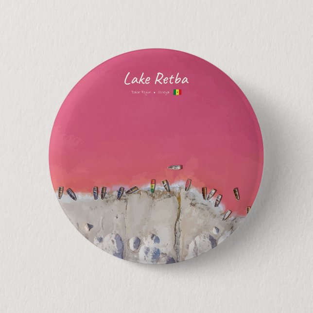 Lake Retba, Senegal - Pink Lake Boats Button (Front)