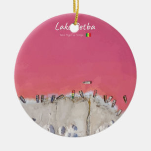 Lake Retba, Senegal - Pink Lake Boats Ceramic Ornament
