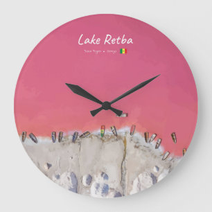 Lake Retba, Senegal - Pink Lake Boats Large Clock