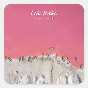 Lake Retba, Senegal - Pink Lake Boats Square Sticker