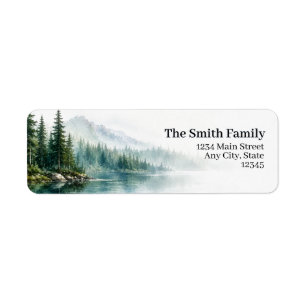 Lake Return Address Labels Mountain Pine Trees