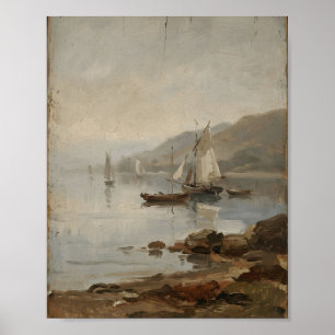 Lake Sailboats II Vintage Painting Poster