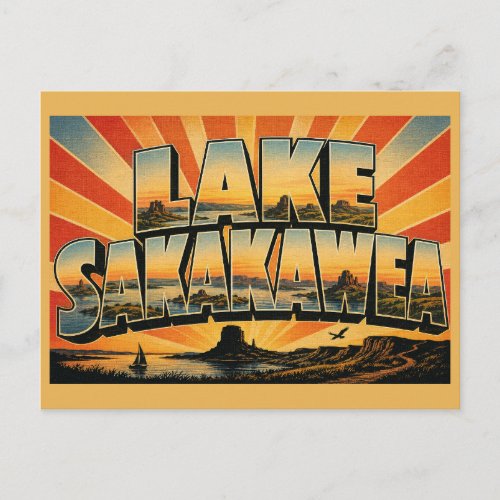 Lake Sakakawea North Dakota Badlands Prairie Art Postcard