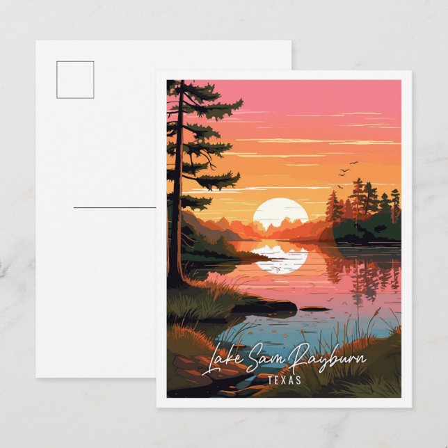 Lake Sam Rayburn Texas vintage travel illustration Postcard (Front/Back)