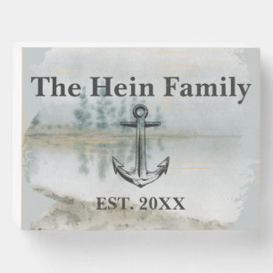 Lake Scenery Nautical Family Watercolor Monogram Wooden Box Sign
