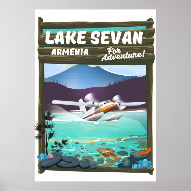 Lake Sevan Armenia vintage style travel poster (Front)