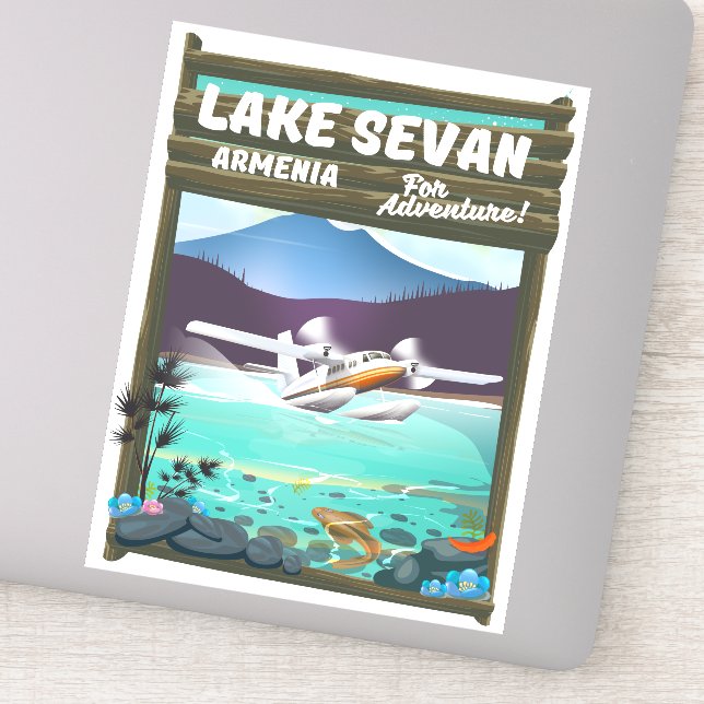 Lake Sevan Armenia vintage style travel poster Sticker (Detail)