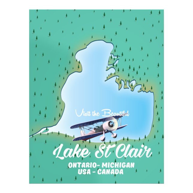 lake St Clair USA Canada lake map Photo Print (Front)