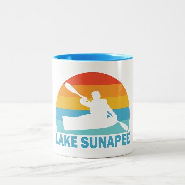 Lake Sunapee New Hampshire Kayak Two-Tone Coffee Mug (Center)