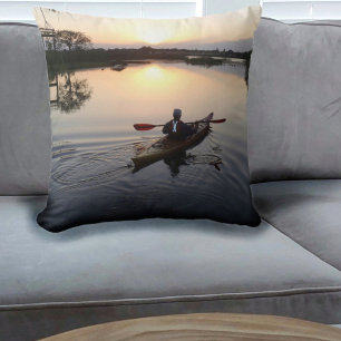 Lake Sunrise Kayaking Serene Waters Landscape Throw Pillow