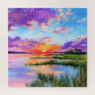 Lake Sunset Beautiful Landscape Jigsaw Puzzle