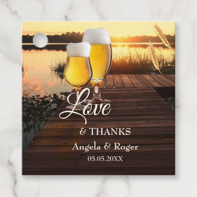 Lake Sunset Beer Wedding Favor Tag (Front)