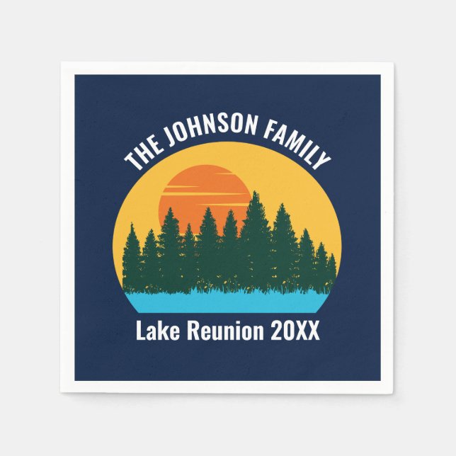Lake Sunset Family Reunion Cute Custom Party Napkins (Front)