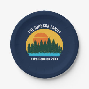 Lake Sunset Family Reunion Cute Custom Party Paper Plates