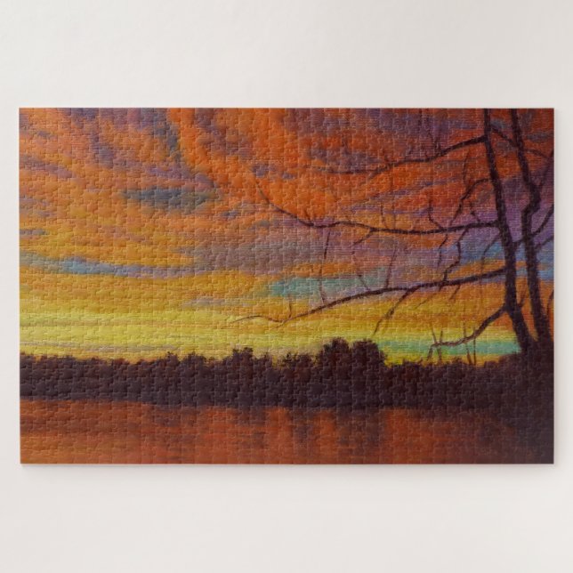 Lake Sunset Impressionistic Oil Painting Jigsaw Puzzle (Horizontal)