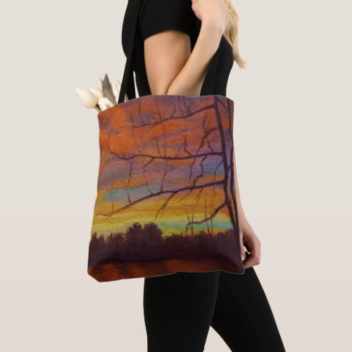 Lake Sunset Impressionistic Oil Painting Tote Bag