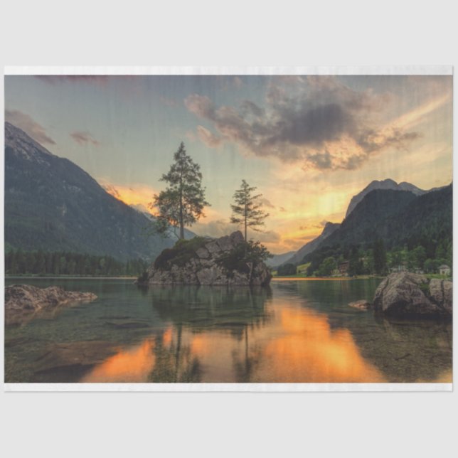 Lake Sunset Mountains Decoupage Tissue Paper (Front)