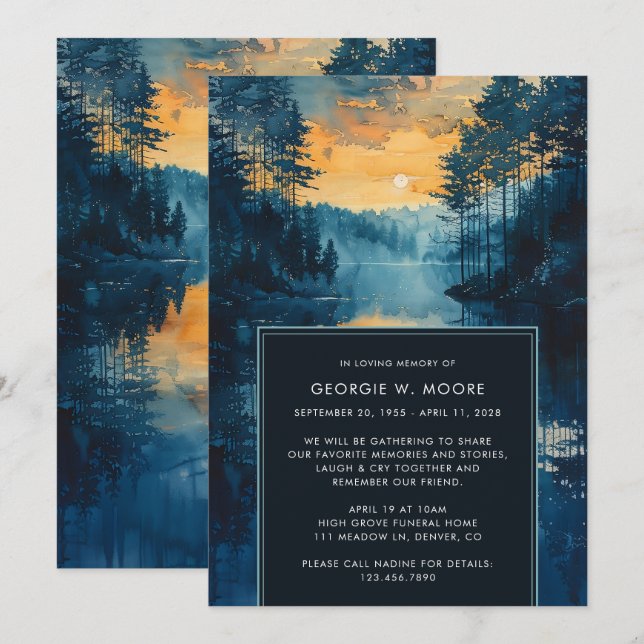 Lake Sunset Painting Funeral Celebration of Life Invitation (Front/Back)