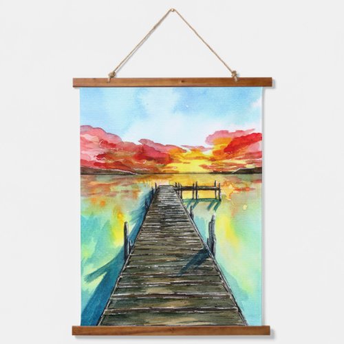 Lake Sunset Watercolor Hanging Tapestry