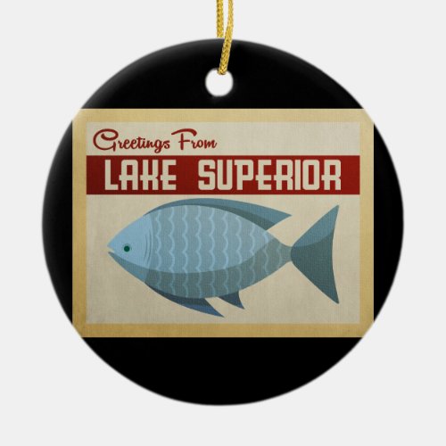 Lake Superior Blue Fish Vintage Travel Ceramic Ornament