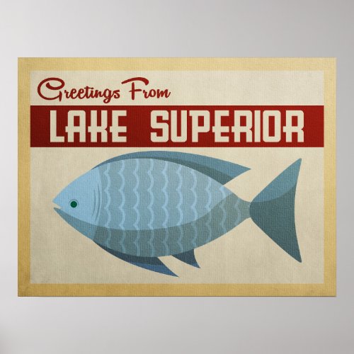 Lake Superior Blue Fish Vintage Travel Poster