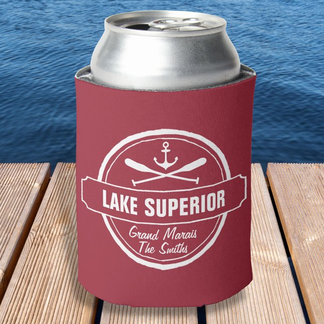 Lake Superior, custom town, name, anchor, paddles Can Cooler (Creator Uploaded)