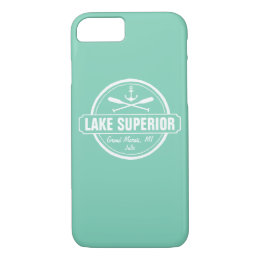 Lake Superior, custom town, name, anchor, paddles iPhone 8/7 Case