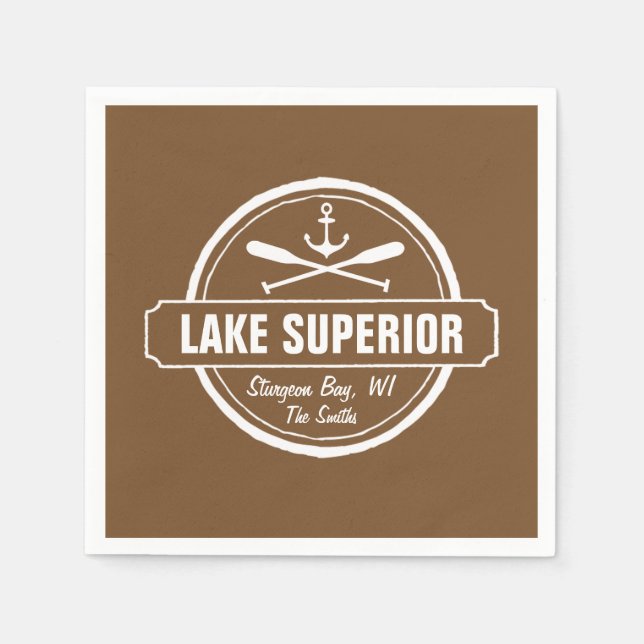 Lake Superior, custom town, name, anchor, paddles Napkins (Front)