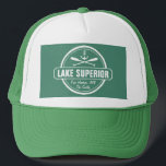 Lake Superior, custom town, name, anchor, paddles Trucker Hat<br><div class="desc">This Lake Superior nautical anchor design is personalized with your favorite Minnesota, Wisconsin, Michigan or Ontario lakeside town or area (such as Duluth, Beaver Bay, Lutsen, Grand Marais, Two Harbors, Bayfield, Madeline Island, Baileys Harbor, Egg Harbor, Sturgeon Bay, Marquette, Munising, Big Bay, Thunder Bay, etc.) and your name (or delete)....</div>