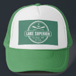 Lake Superior, custom town, name, anchor, paddles Trucker Hat<br><div class="desc">This Lake Superior nautical anchor design is personalized with your favorite Minnesota, Wisconsin, Michigan or Ontario lakeside town or area (such as Duluth, Beaver Bay, Lutsen, Grand Marais, Two Harbors, Bayfield, Madeline Island, Baileys Harbor, Egg Harbor, Sturgeon Bay, Marquette, Munising, Big Bay, Thunder Bay, etc.) and your name (or delete)....</div>
