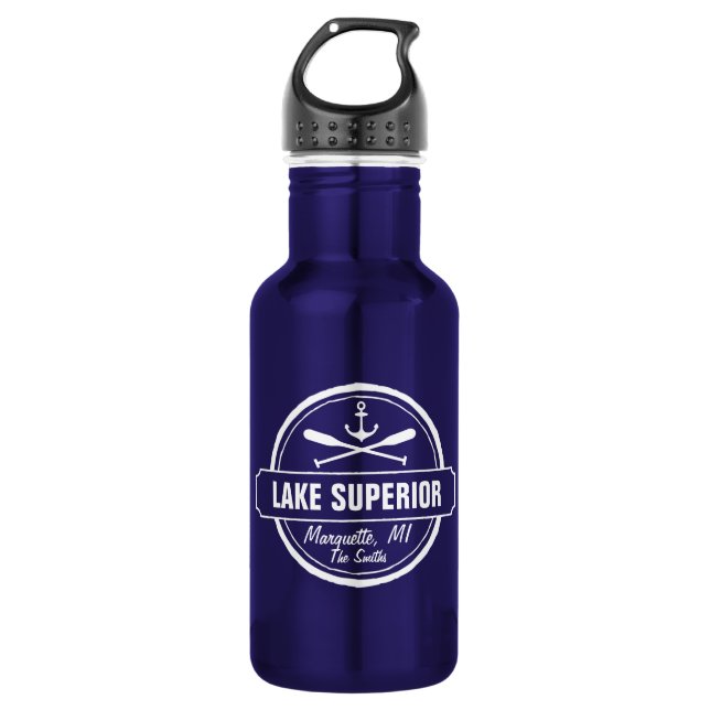 Lake Superior, custom town, name, anchor, paddles Water Bottle (Front)