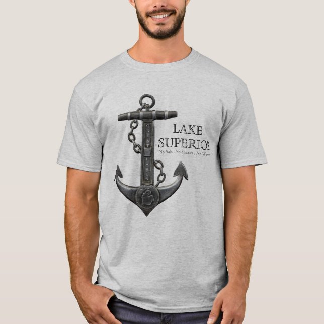 Lake SUPERIOR distressed nautical pirate anchor  T-Shirt (Front)