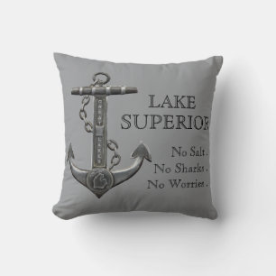 Lake Superior distressed nautical pirate anchor Throw Pillow