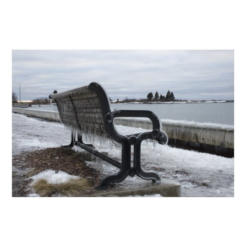 Lake Superior Park Bench in Winter Photo Print
