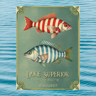 Lake Superior Wisconsin Michigan fish Postcard 