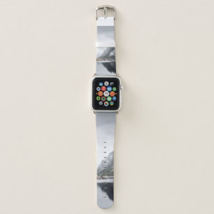 LAKE SURROUNDED BY HOUSES AND MOUNTAINS APPLE WATCH BAND