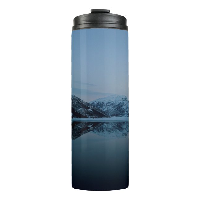 LAKE SURROUNDED BY MOUNTAINS THERMAL TUMBLER (Front)
