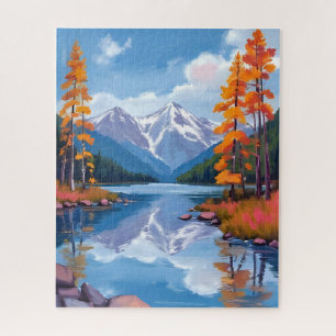 Lake Tahoe Autumn   Fall Foliage Mountain Painting Jigsaw Puzzle