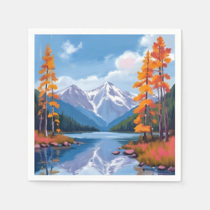 Lake Tahoe Autumn   Fall Foliage Mountain Painting Napkins