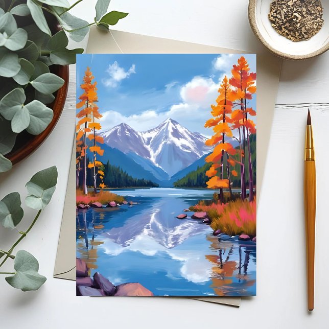 Lake Tahoe Autumn | Fall Foliage Mountain Painting Postcard (Creator Uploaded)