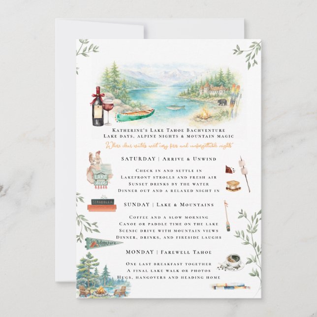 Lake Tahoe Bachelorette Weekend Itinerary  Invitation (Front)