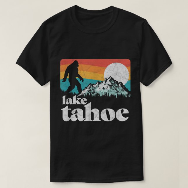 Lake Tahoe Bigfoot Retro Mountain Design T-Shirt (Design Front)
