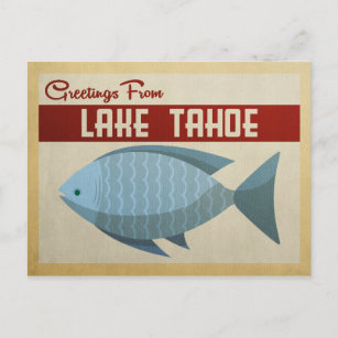 Lake Tahoe Blue Fish Vintage Travel Postcard