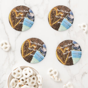 Lake Tahoe Blue Water Tree Heart Love Coaster Set
